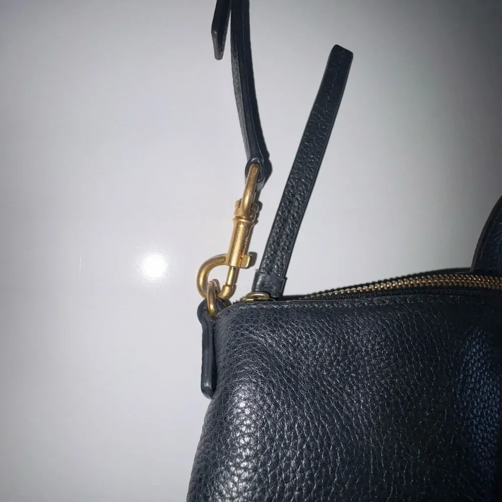 Tory Burch Black Pebbled Leather McGraw Top-Zip Satchel Crossbody Bag